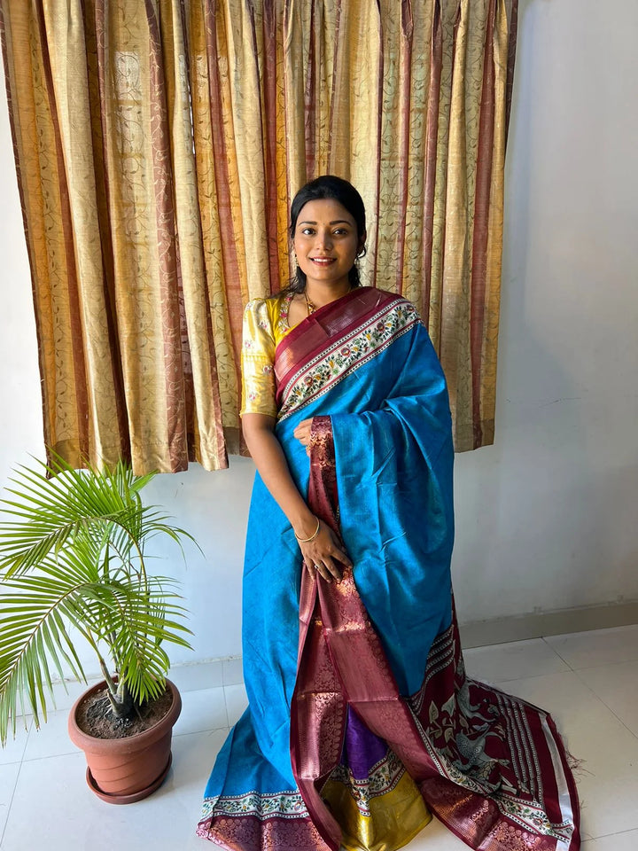 Matka Silk With Kalamkari Pallu With Running Blouse