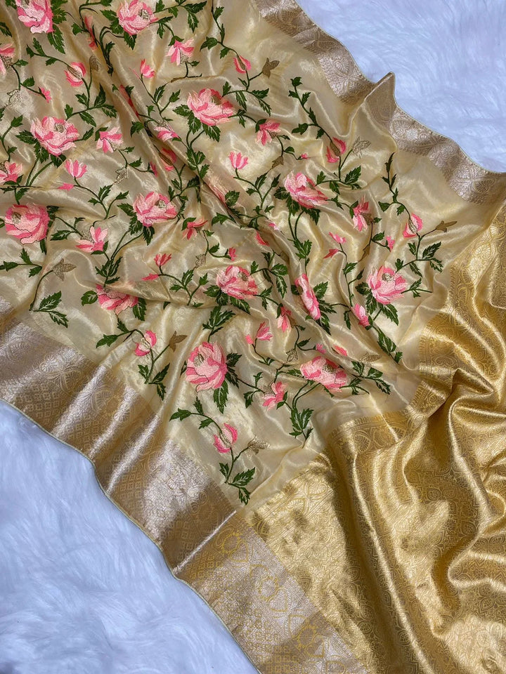 Embroidery Tissue Silk Banarase Saree With Blouse
