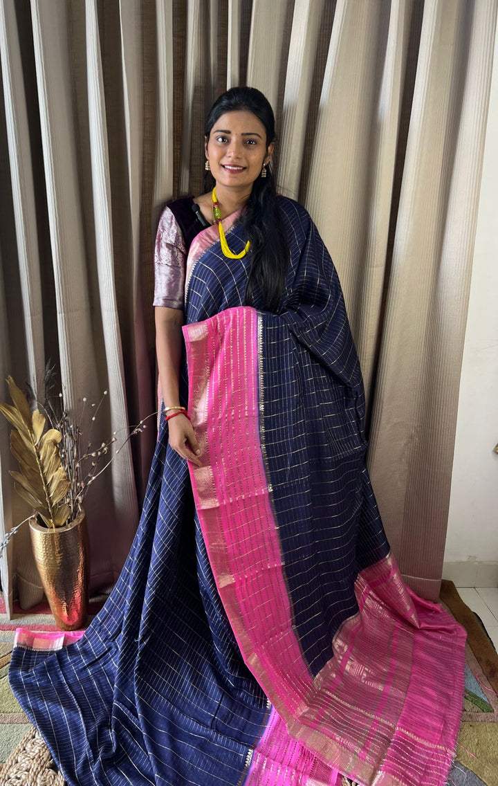 Beautiful Mysore Silk Saree With Contrast Blouse