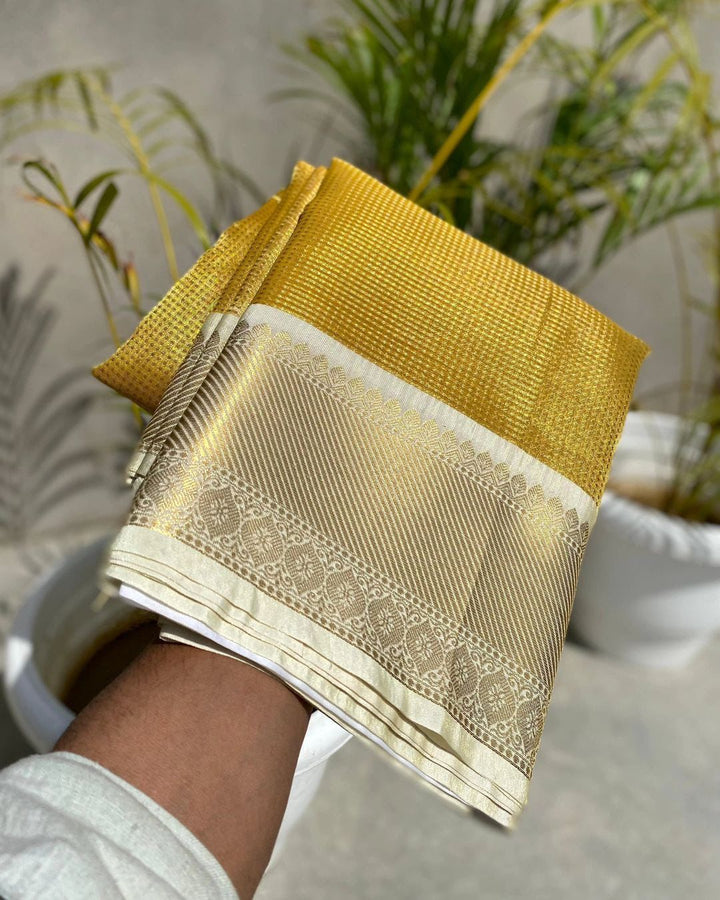 Gold Tissue Banarase Silk Saree With Blouse