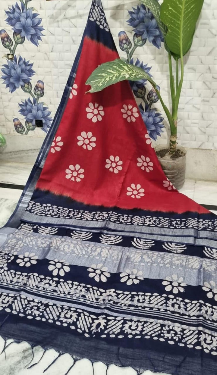 Beautiful Batik Linen Cotton Saree With Blouse