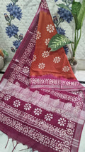 Beautiful Batik Linen Cotton Saree With Blouse