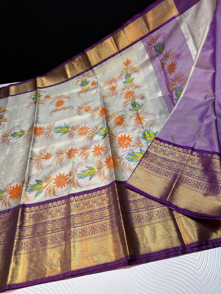 Beautiful Hand Brushed Banarase Silk Saree With Blouse