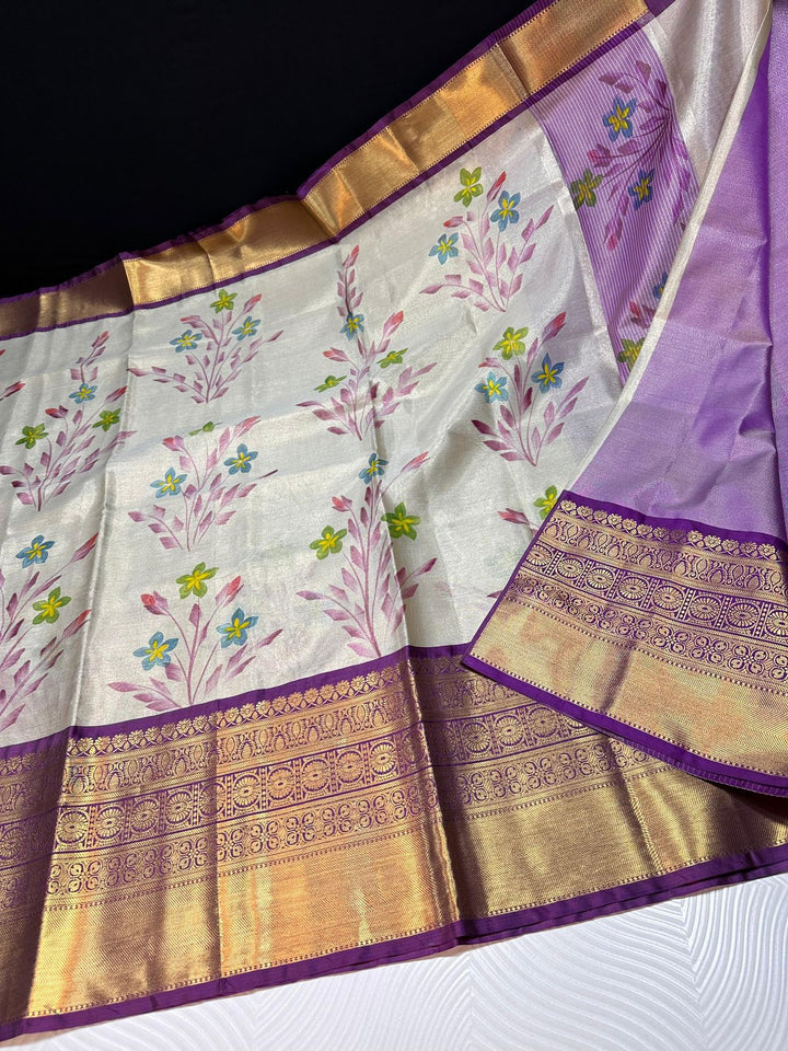 Beautiful Hand Brushed Banarase Silk Saree With Blouse