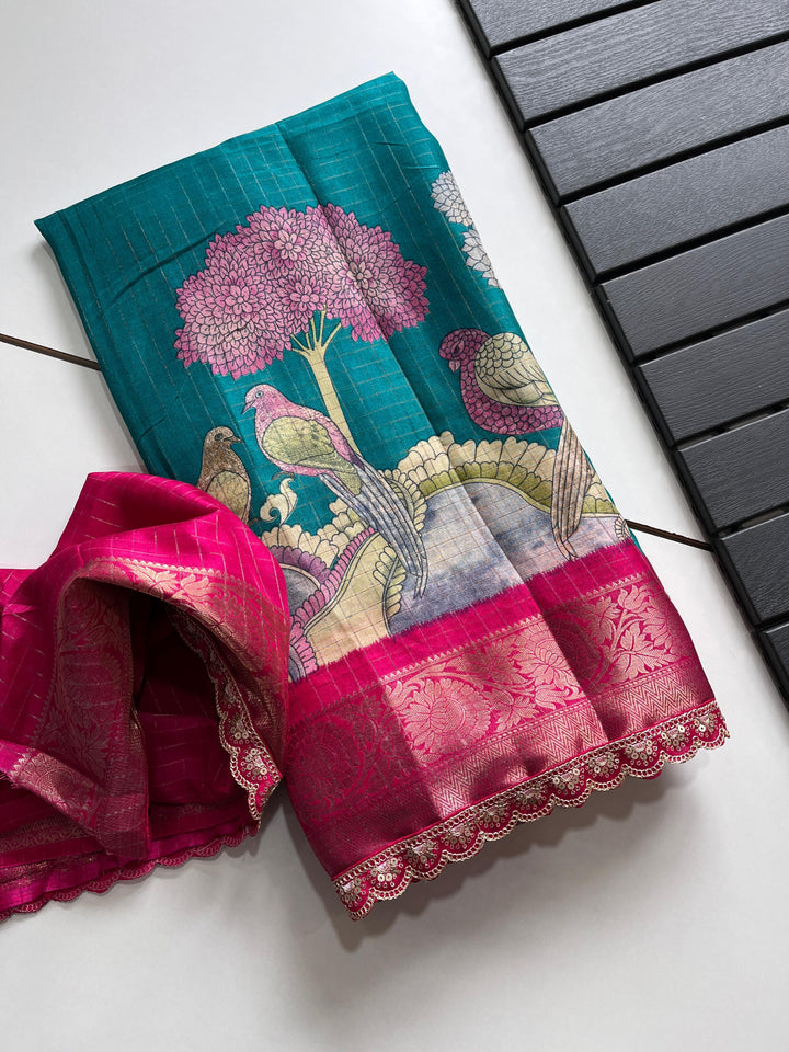 Beautiful Matka Silk Saree With Lace Border