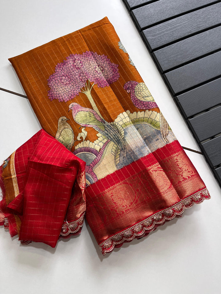 Beautiful Matka Silk Saree With Lace Border