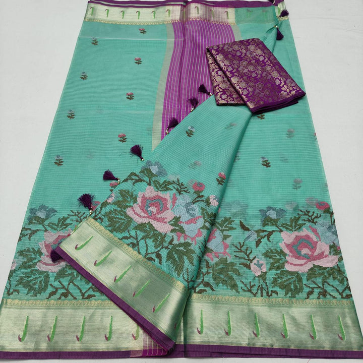 Beautiful Kota Silk With Embroidery Paithani Border