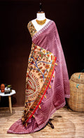 Beautiful Bandhini Linen With Kalamkari Blouse & Pallu