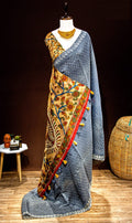 Beautiful Bandhini Linen With Kalamkari Blouse & Pallu