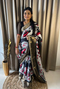 Story Telling Kalamkari Matka Saree With Lace Border