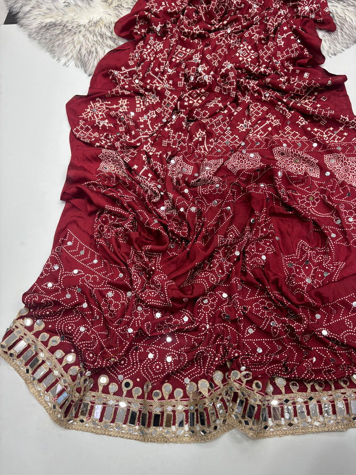 Beautiful Patola + Mirror Work Saree With Blouse