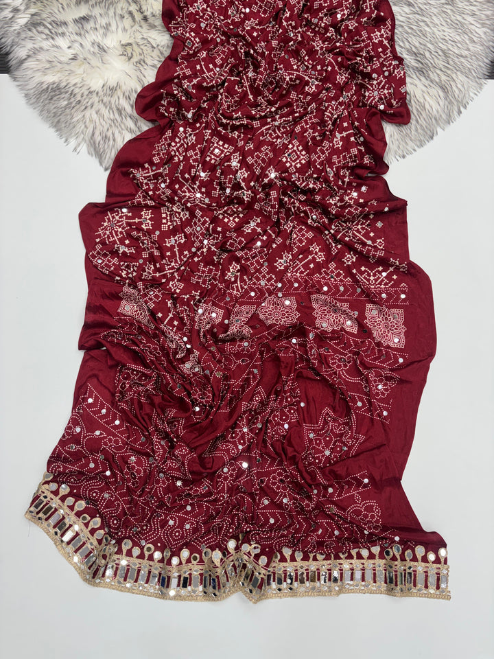 Beautiful Patola + Mirror Work Saree With Blouse