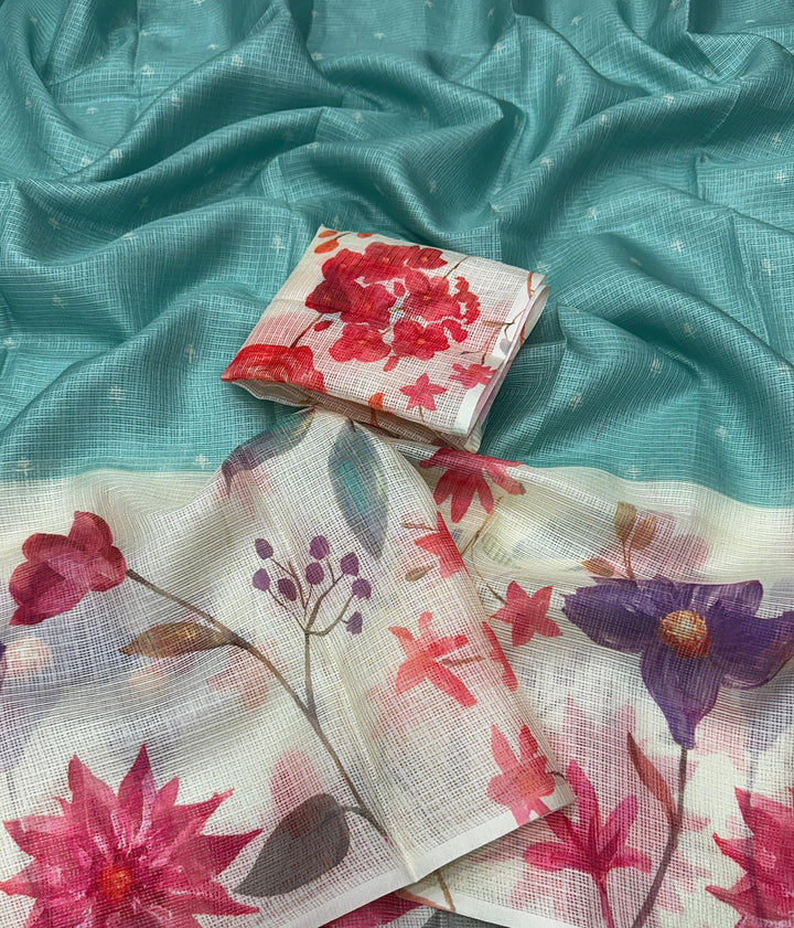 Beautiful Kota Floral Saree With Blouse