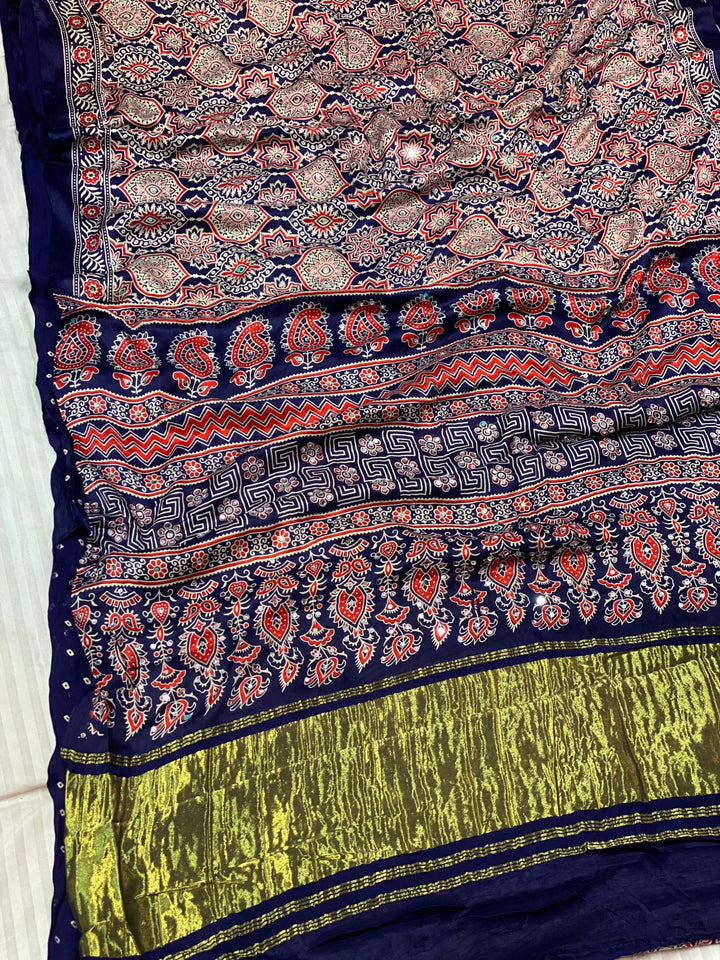 Best Selling Ajrakh Mirror Saree