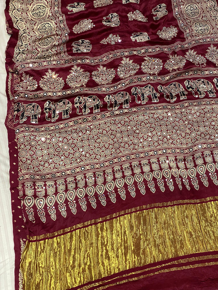 Best Selling Ajrakh Mirror Saree