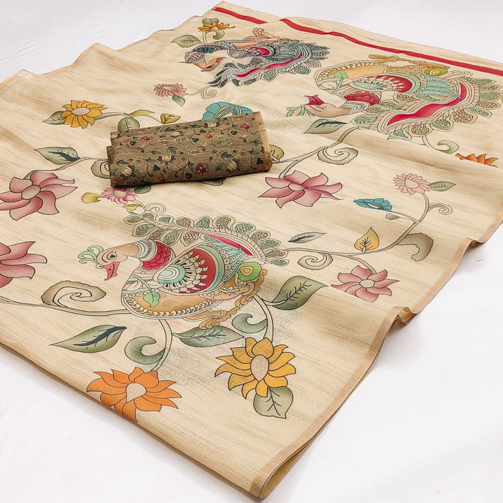Beautiful Kalamkari Linen Chanderi Saree