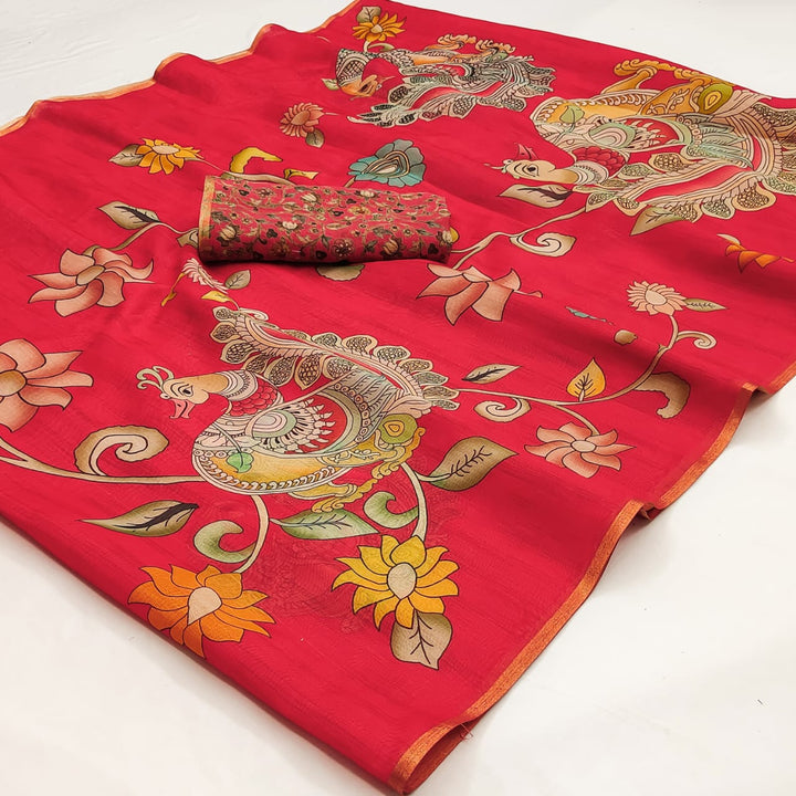 Beautiful Kalamkari Linen Chanderi Saree