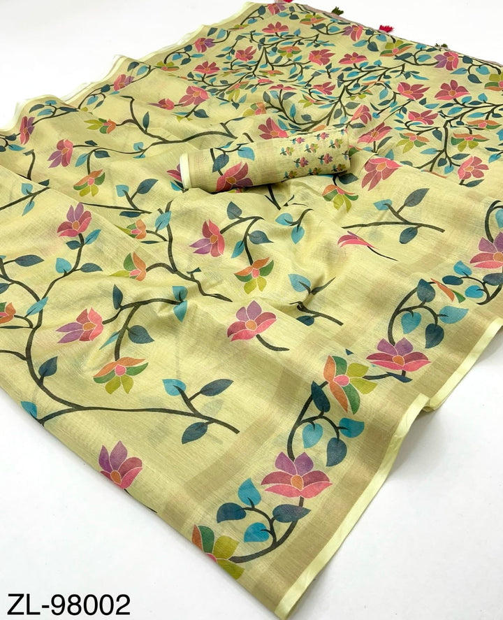 Beautiful Zari Linen Saree With Blouse