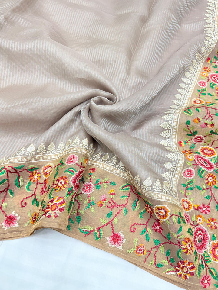 Beautiful  Pure Tissue Silk  Embroidery Saree With Embroidery Blouse (10 Days Pre-Booking)