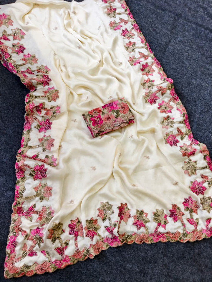 Beautiful Pichwai Appliqué Work Saree With Blouse