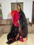 Beautiful Pure Silk Organza Black Saree With Stripes Blouse