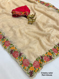 Beautiful Embroidery Zari Cut Work Saree With Blouse