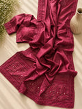Beautiful Kota + Chikankari Saree With Unstitched Blouse