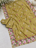 Beautiful Embroidery Tussar Silk Saree With Unstich Blouse