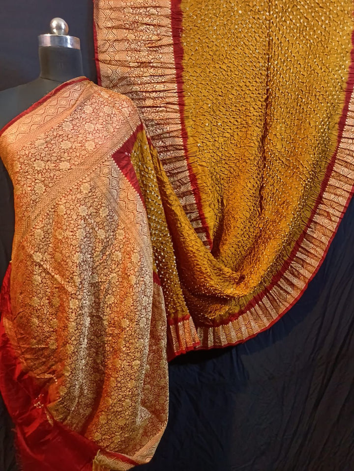 Beautiful Bandhej Silk Saree With Blouse