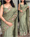 Beautiful Cutwork Tussar Saree With Blouse