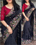 Beautiful Cutwork Tussar Saree With Blouse