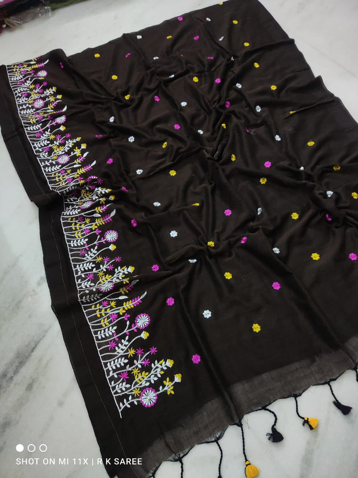 Pure Mul Cotton Saree With Embroidery All Over