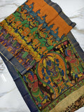 Pure Banglore Silk Authentic Hand-Painted Pen Kalamkari Saree With Blouse