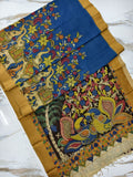 Pure Banglore Silk Authentic Hand-Painted Pen Kalamkari Saree With Blouse