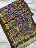 Pure Banglore Silk Authentic Hand-Painted Pen Kalamkari Saree With Blouse