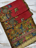 Pure Banglore Silk Authentic Hand-Painted Pen Kalamkari Saree With Blouse