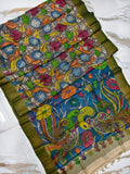 Pure Banglore Silk Authentic Hand-Painted Pen Kalamkari Saree With Blouse