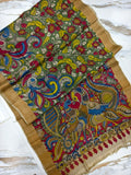 Pure Banglore Silk Authentic Hand-Painted Pen Kalamkari Saree With Blouse