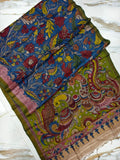 Pure Banglore Silk Authentic Hand-Painted Pen Kalamkari Saree With Blouse