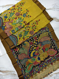 Pure Banglore Silk Authentic Hand-Painted Pen Kalamkari Saree With Blouse