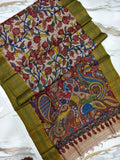 Pure Banglore Silk Authentic Hand-Painted Pen Kalamkari Saree With Blouse