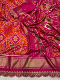 Beautiful Ikkat Munga Silk Lace Border Attached - With Blouse