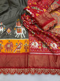 Beautiful Ikkat Munga Silk Lace Border Attached - With Blouse