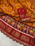 Beautiful Ikkat Munga Silk Lace Border Attached - With Blouse