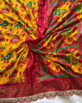 Beautiful Ikkat Munga Silk Lace Border Attached - With Blouse