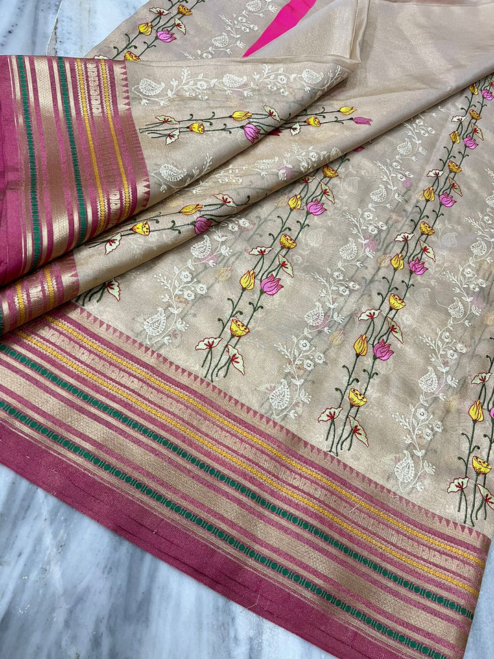 Beautiful Kora Banarase Embroidery Saree