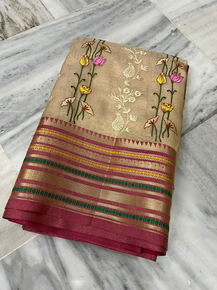 Beautiful Kora Banarase Embroidery Saree