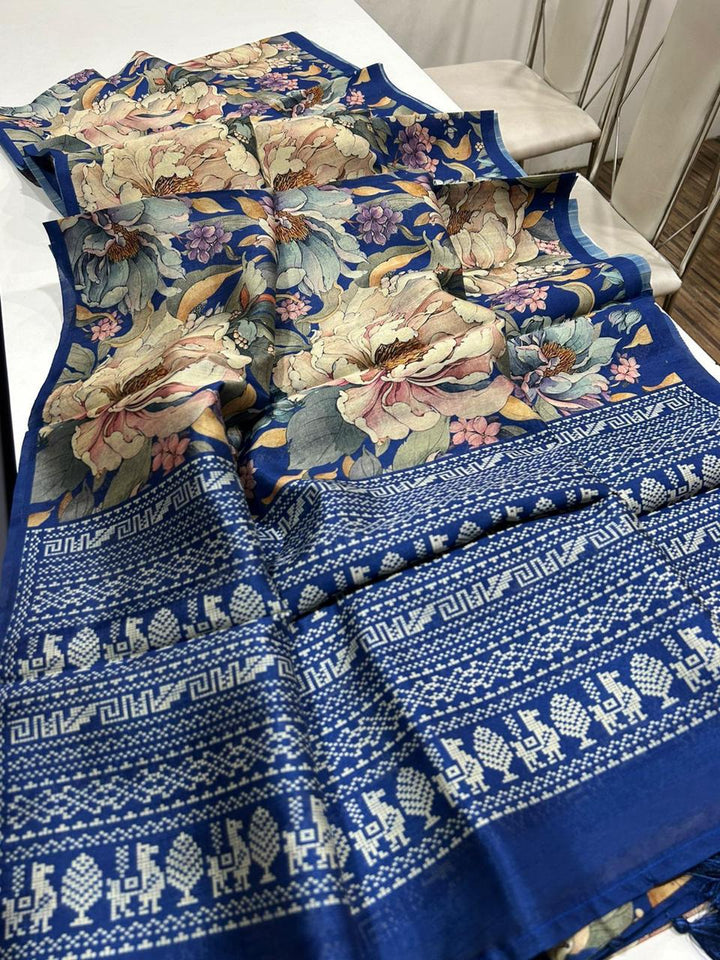 Semi Tussar Silk Floral Designs With Blouse