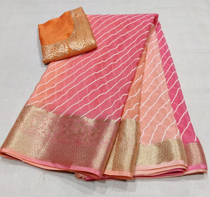 Beautiful Organza Multicoloured Saree With Zari Blouse