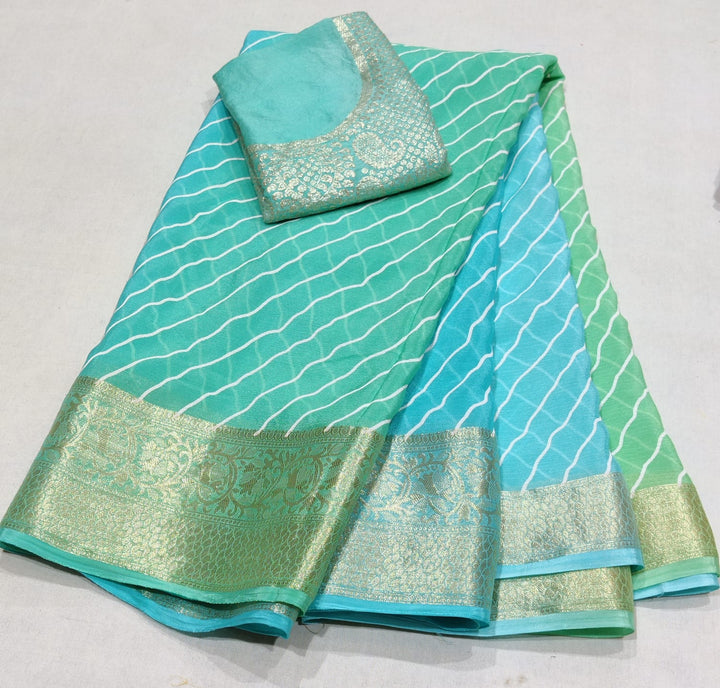 Beautiful Organza Multicoloured Saree With Zari Blouse